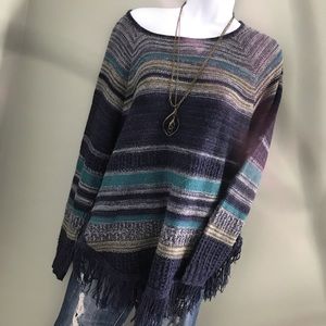 Blue striped fringe sweater - Large